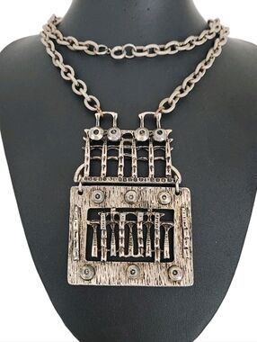 Vintage Brutalist Industrial Hinged Pendant Necklace Sarpaneva Style Modernist